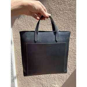 Madewell Zip-Top Transport Tote Women Small Black Leather Handbag G5952